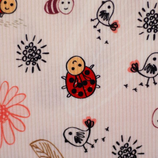 Die Stoffkönigin Baumwollrippjersey Mia Marienkäfer/Vögel/Bienen