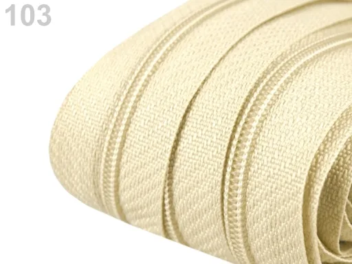 Reißverschluss als Meterware in Creme, spiralförmig, mit 3 mm Spiralbreite