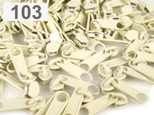 Zipper Schieber in Creme für spiralförmige Reißverschlüsse, 3 mm Spiralbreite