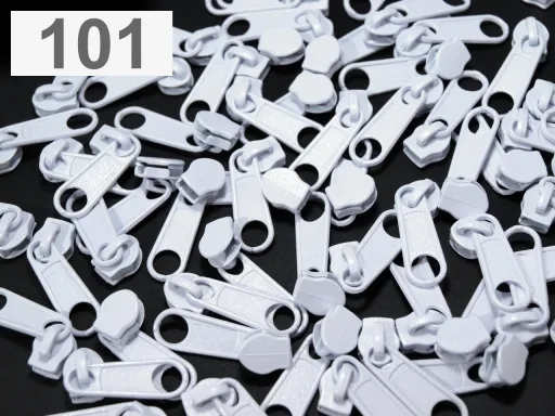 Zipper Schieber in Weiß für spiralförmige Reißverschlüsse, 3 mm Spiralbreite