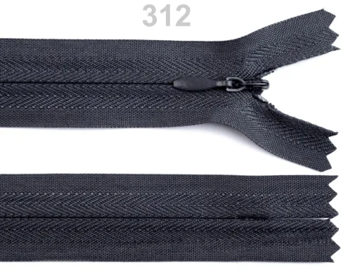 Nahtverdeckter Reißverschluss 20 cm in Dunkelgrau, Spirale 3 mm