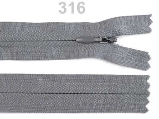 Nahtverdeckter Reißverschluss 60 cm in Mittelgrau, Spirale 3 mm