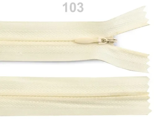 Nahtverdeckter Reißverschluss 60 cm in Creme, Spirale 3 mm
