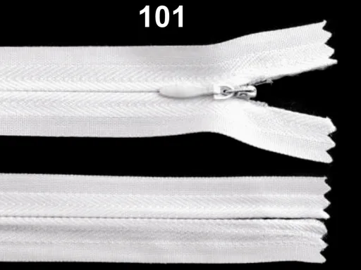 Nahtverdeckter Reißverschluss 60 cm in Weiß, Spirale 3 mm