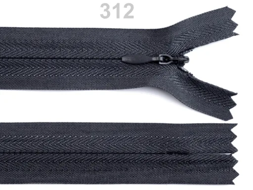 Nahtverdeckter Reißverschluss 60 cm in Dunkelgrau, Spirale 3 mm