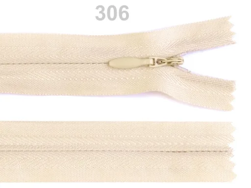 Nahtverdeckter Reißverschluss 18 cm in Creme, Spirale 3 mm