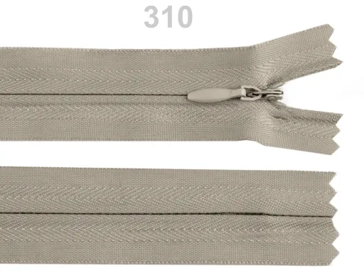 Nahtverdeckter Reißverschluss 18 cm in Beigegrau, Spirale 3 mm