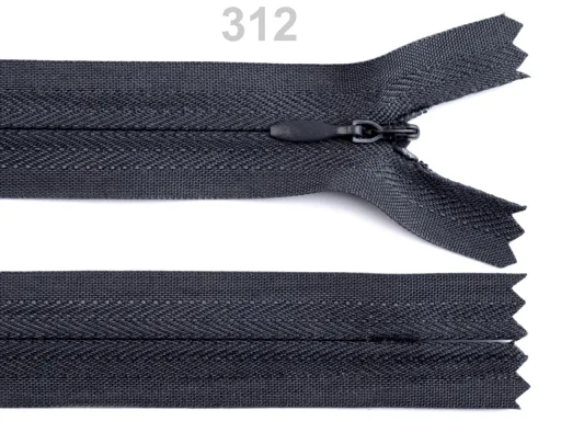 Nahtverdeckter Reißverschluss 18 cm in Dunkelgrau, Spirale 3 mm