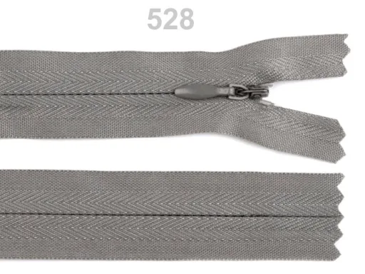 Nahtverdeckter Reißverschluss 22 cm in Grau, Spirale 3 mm