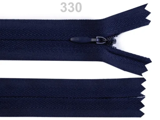 Nahtverdeckter Reißverschluss 22 cm in Dunkelblau, Spirale 3 mm