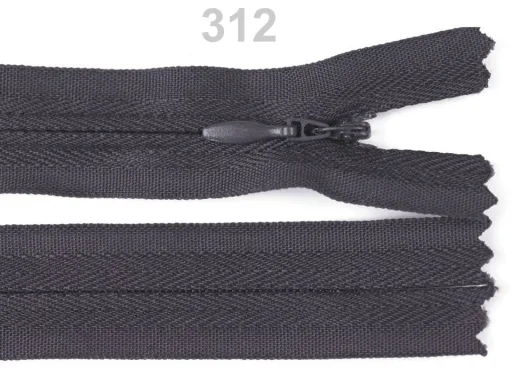 Nahtverdeckter Reißverschluss 22 cm in Dunkelgrau, Spirale 3 mm