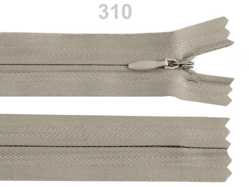 Nahtverdeckter Reißverschluss 22 cm in Beigegrau, Spirale 3 mm