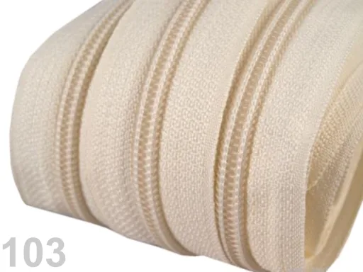 Reißverschluss als Meterware in Creme, spiralförmig, mit 5 mm Spiralbreite