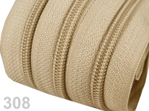 Reißverschluss als Meterware in Beige, spiralförmig, mit 5 mm Spiralbreite