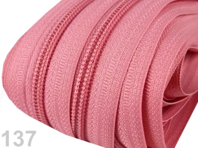 Reißverschluss als Meterware in Rosa, spiralförmig, mit 5 mm Spiralbreite