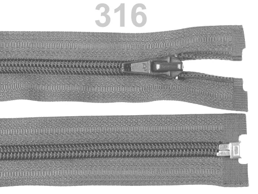 Reißverschluss teilbar 65 cm in Mittelgrau, Spirale 5 mm