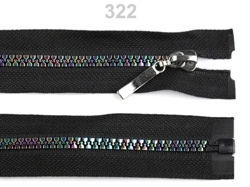 Reißverschluss teilbar 80 cm in Schwarz, Metall Regenbogen 5 mm