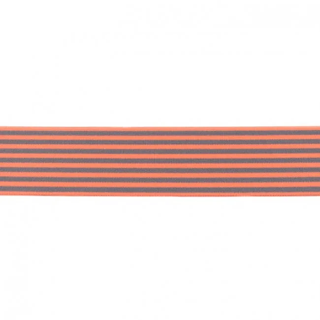 Gummiband Mini Streifen Lachs-Grau, Meterware im Ausschnitt