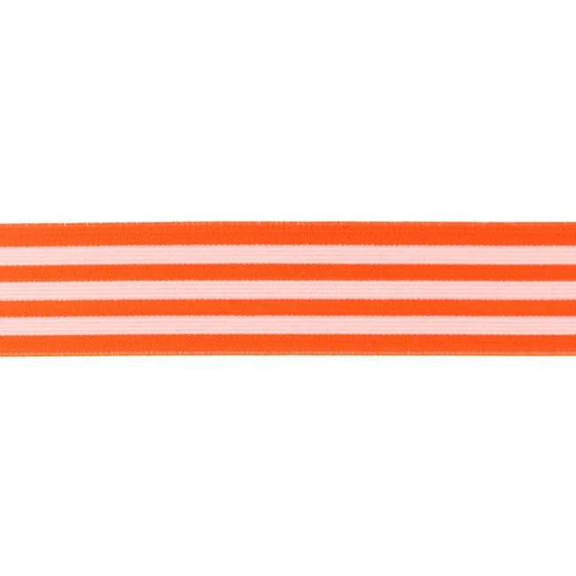 Gummiband Streifen Neon Orange-Weiß, Meterware im Ausschnitt
