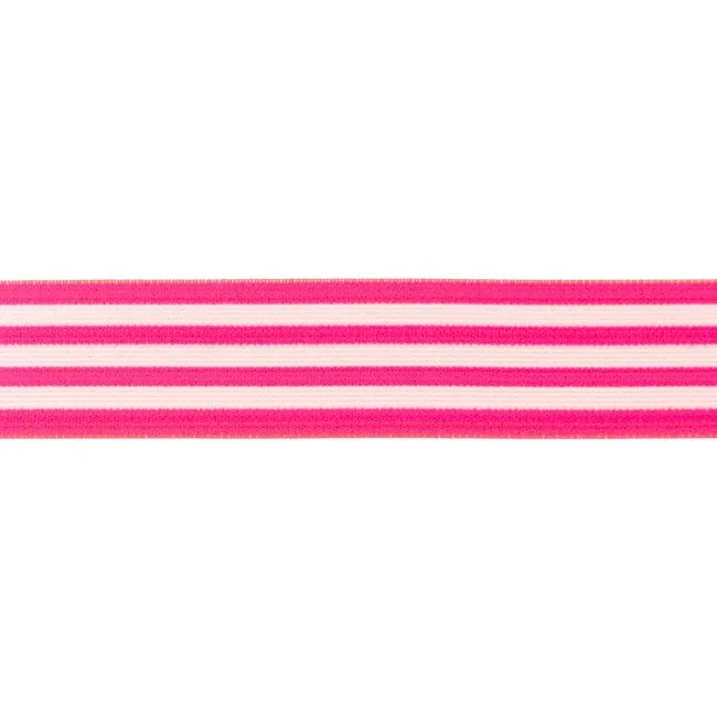 Gummiband Streifen Neon Rosa-Weiß, Meterware im Ausschnitt