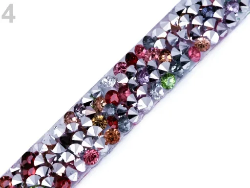 Bügel-Borte mit geschliffenen Glitzersteinchen in Bunt, Meterware im Ausschnitt