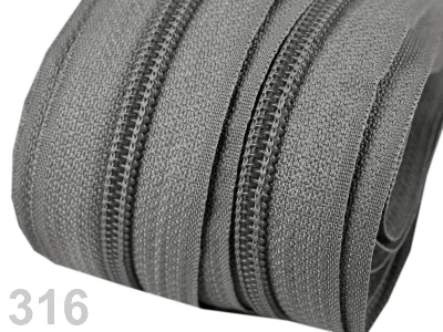 Reißverschluss als Meterware in Grau, spiralförmig, mit 5 mm Spiralbreite