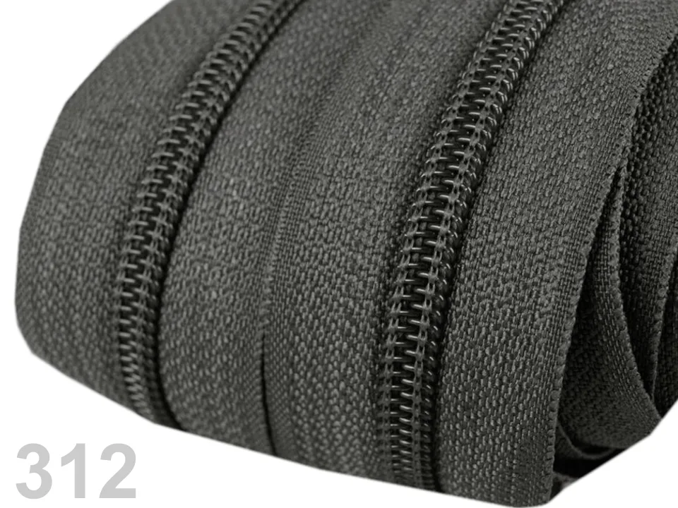 Reißverschluss als Meterware in Dunkelgrau, spiralförmig, mit 5 mm Spiralbreite