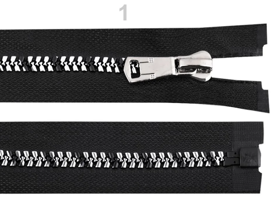 Reißverschluss teilbar 80 cm in Schwarz-Silber, Krampe 8 mm