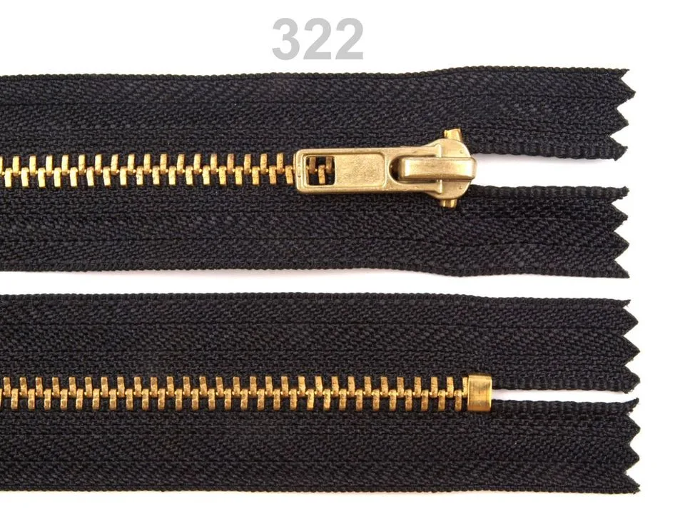 Reißverschluss nicht teilbar 12 cm in Schwarz, Metall Messing 5,6 mm
