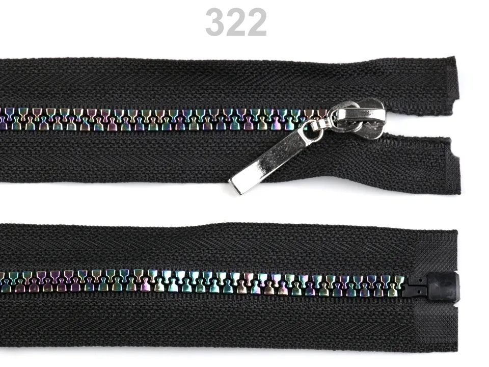 Reißverschluss teilbar 70 cm in Schwarz, Metall Regenbogen 5 mm