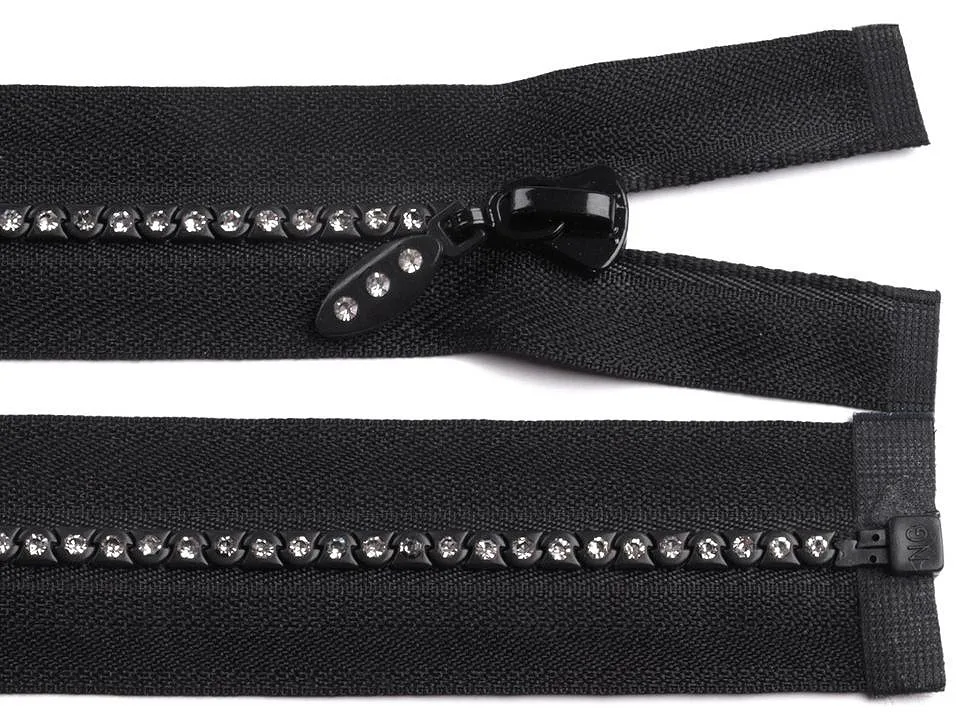 Reißverschluss teilbar 50 cm in Schwarz, Strass 4 mm