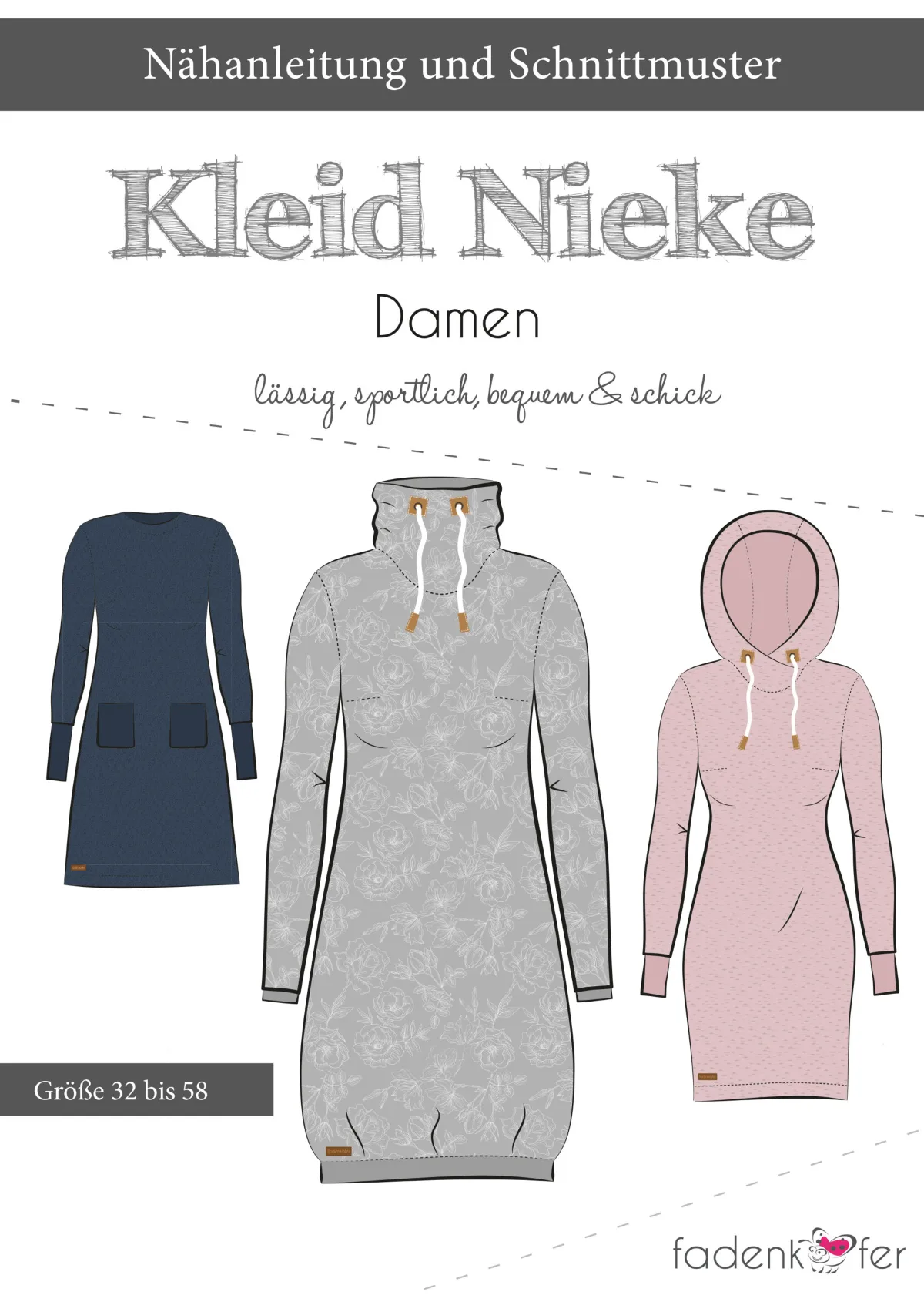 Papierschnittmuster Hoodie Nieke Damen von Fadenkäfer im Umschlag