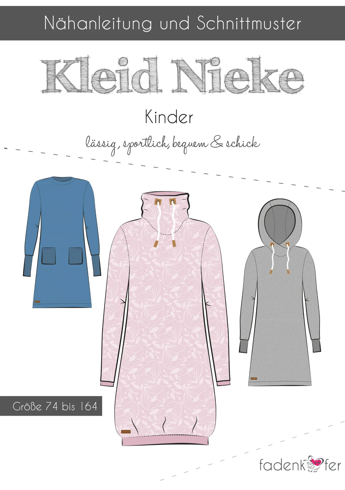 Papierschnittmuster Hoodie Nieke Kinder von Fadenkäfer im Umschlag