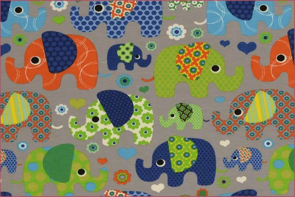 Baumwolljersey in Grün/Orange/Blau, Meterware im Detail