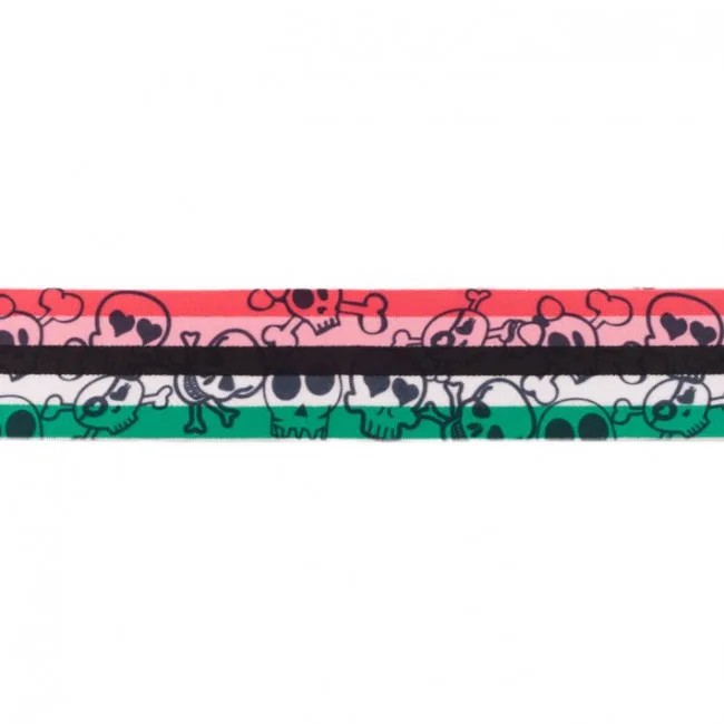 Gummiband Totenköpfe in Bunt, Meterware im Ausschnitt
