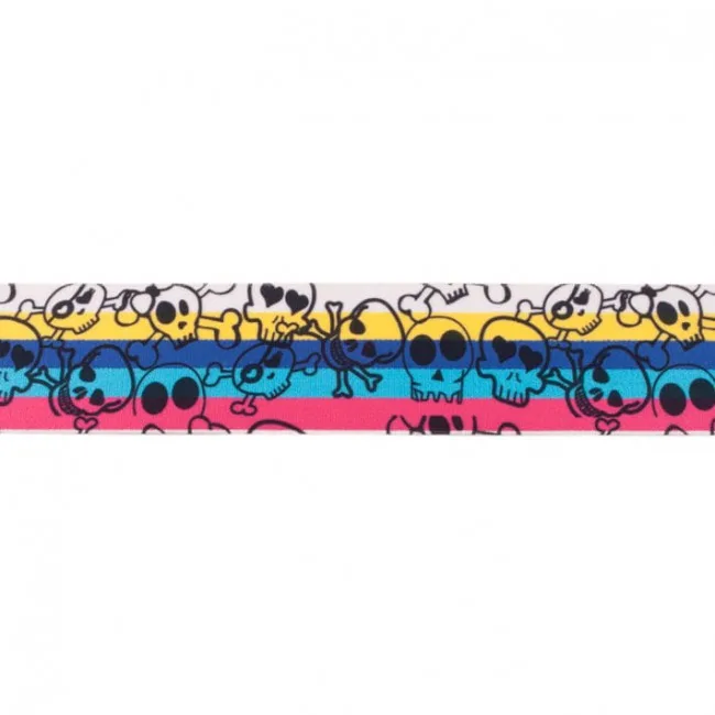 Gummiband Totenköpfe in Bunt, Meterware im Ausschnitt