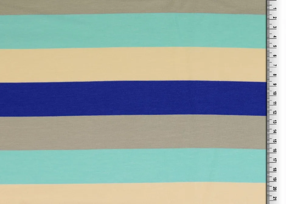 Baumwolljersey in Türkis/Grau/Royalblau/Beige, Meterware im Detail