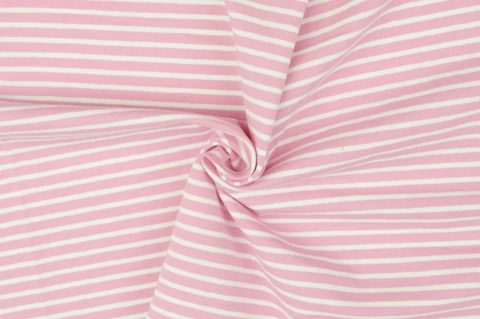 Baumwolljersey Streifen in Rosa/Weiß, Meterware im Detail