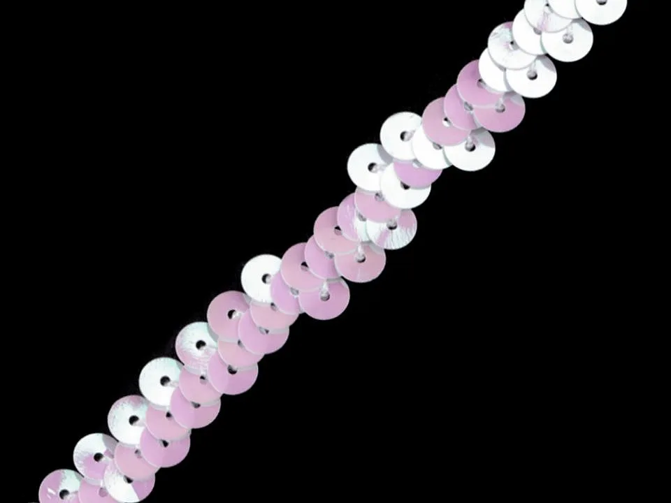 Pailettenborte Weiß Holografisch Rosa, Meterware im Ausschnitt