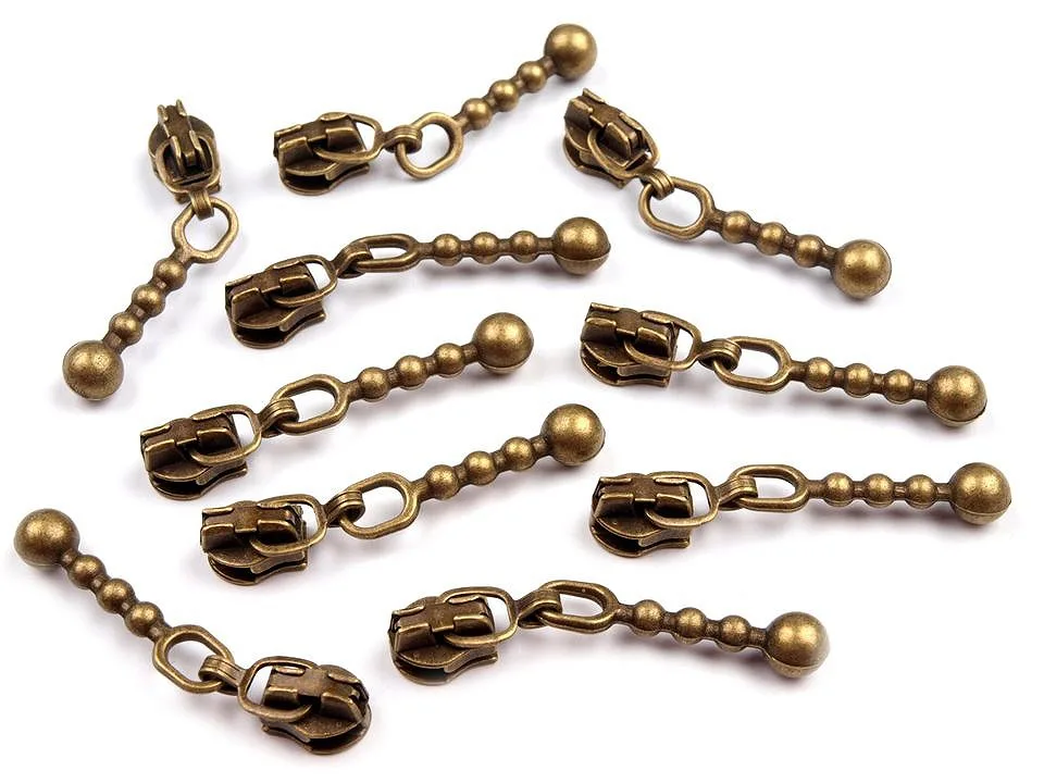 Zipper Schieber in Altmessing für spiralförmige Reißverschlüsse, 3 mm Spiralbreite