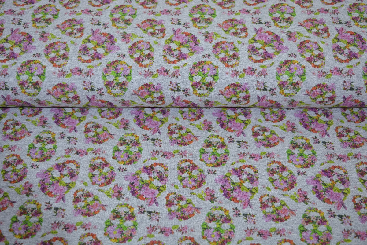 Sommersweat French Terry Blüten in Grau, Meterware im Detail