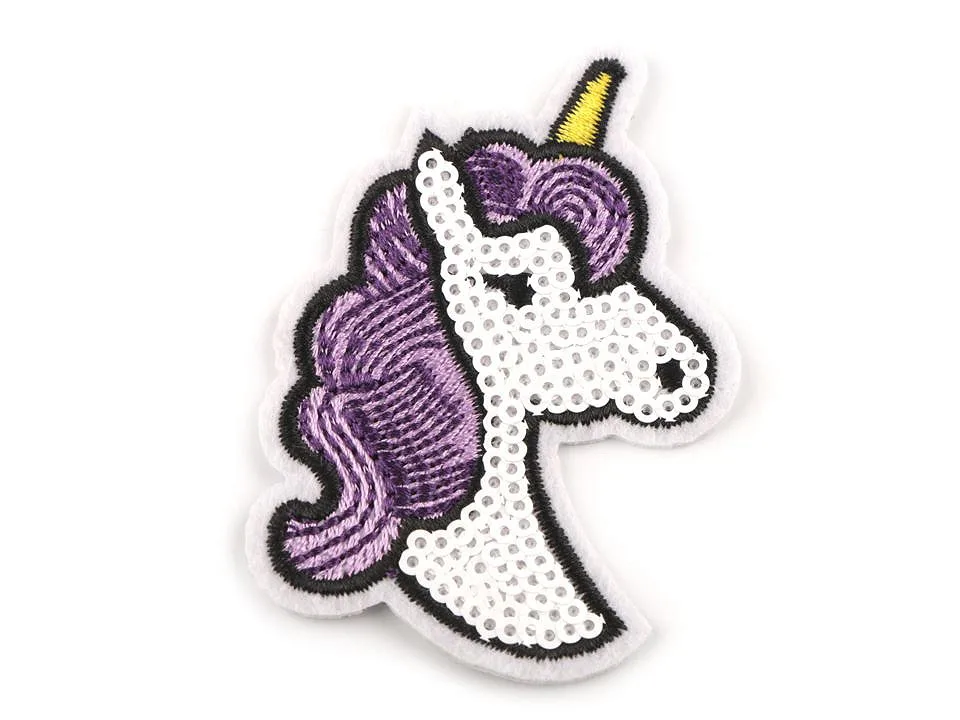 Aufbügler Einhorn mit Pailetten in Weiß, Motiv in der Ansicht