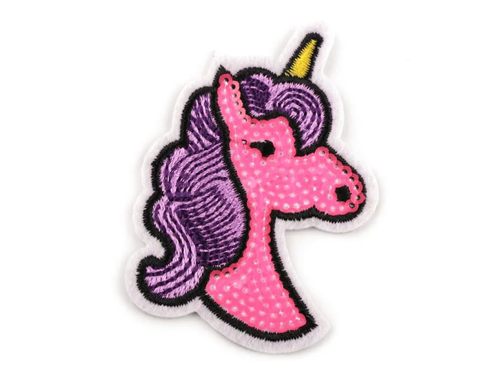 Aufbügler Einhorn mit Pailetten in Neonrosa, Motiv in der Ansicht