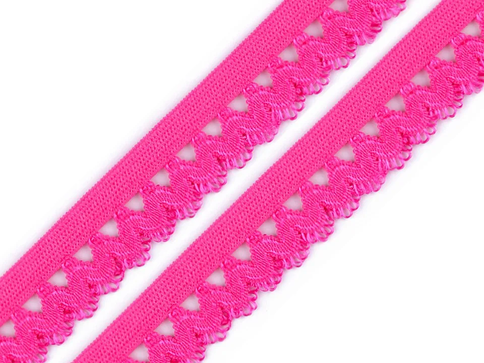 Wäschegummi verziert in Pink, Meterware im Ausschnitt