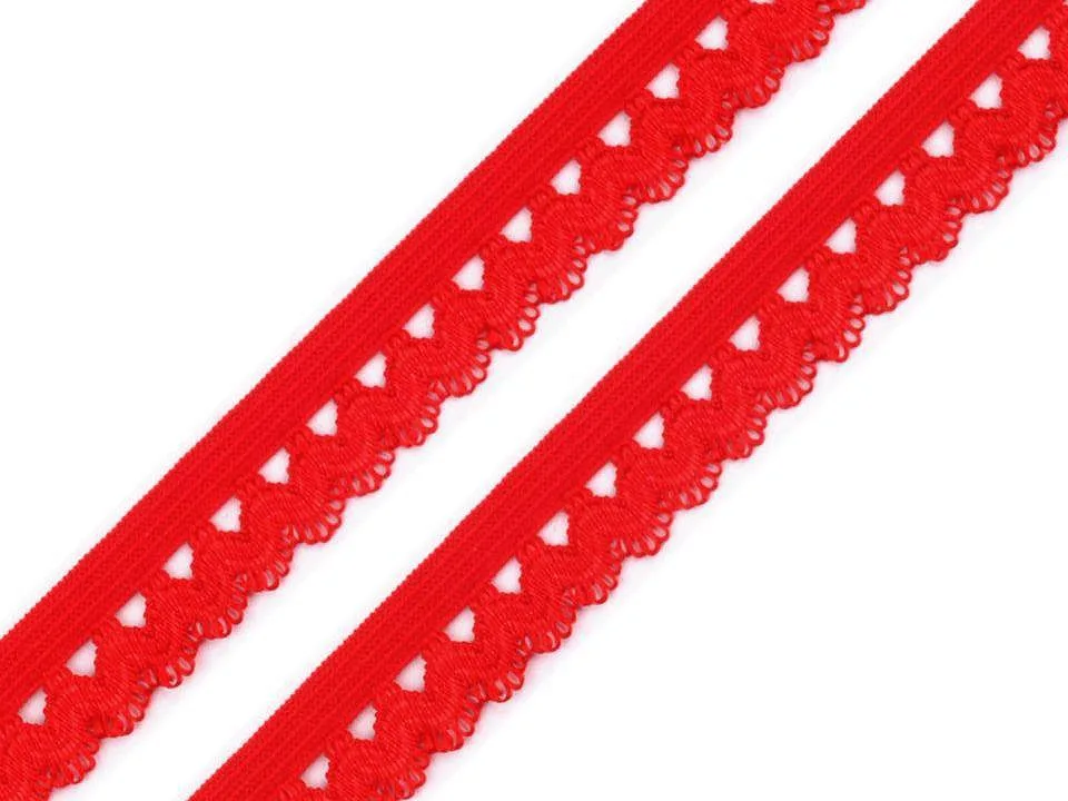 Wäschegummi verziert in Rot, Meterware im Ausschnitt