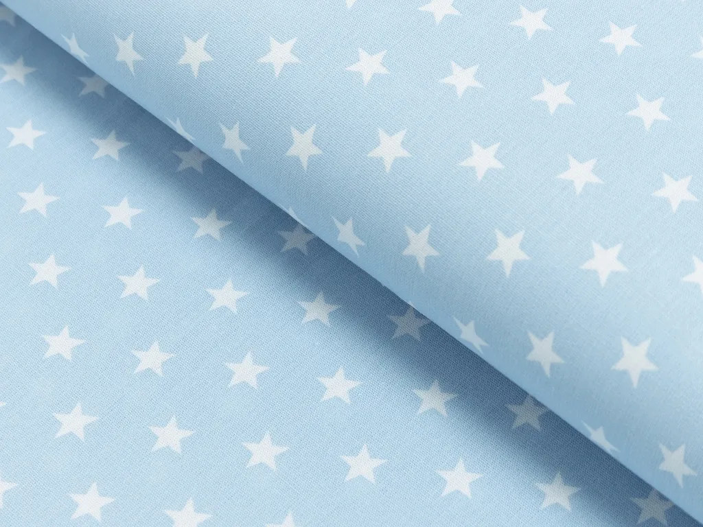 Baumwollwebware Popeline Sterne in Babyblau/Weiß, Meterware im Detail
