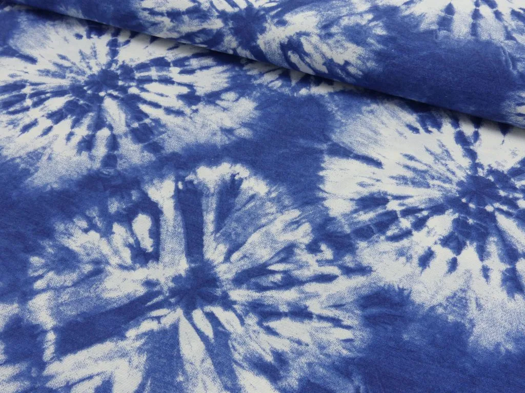 Dekostoff Halbpanama Batik in Blau, Meterware im Detail