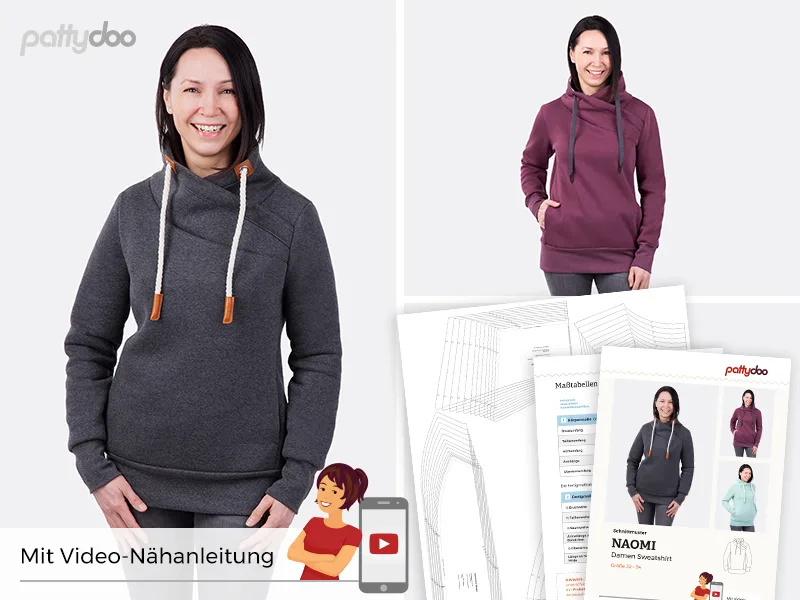 Schnittmuster Naomi Wickelkragen-Sweatshirt by, Titelbild des Schnitts