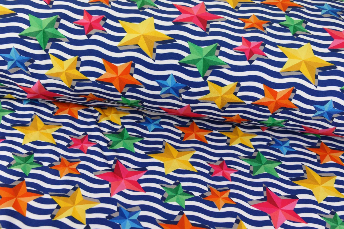 Softshell Sterne in Blau, Meterware im Detail