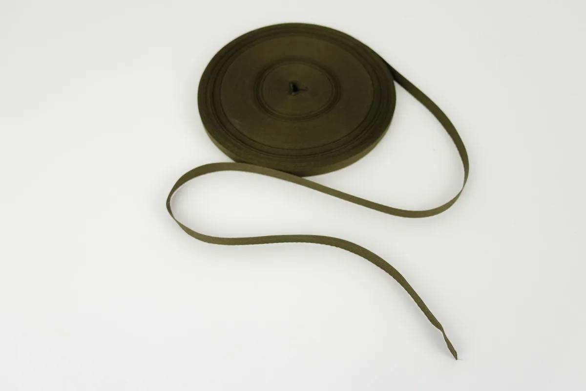 Köperband in Khaki, Meterware im Ausschnitt
